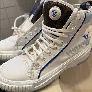 Louis Vuitton White and Blue Canvas Sneakers